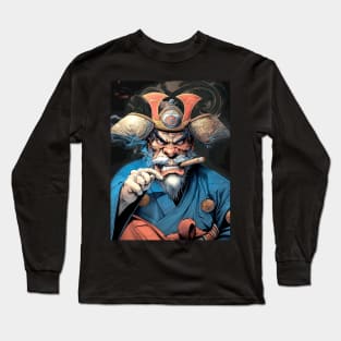 Puff Sumo: Ronin Samurai Puff Sumo Smoking a Cigar on a Dark Background Long Sleeve T-Shirt